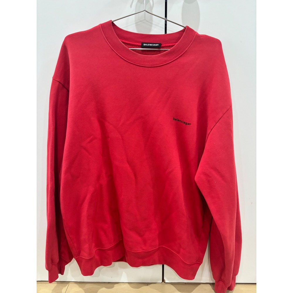Balenciaga‎ Mens Red Logo Crewneck Sweatshirt Pullover Medium